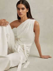Reiss Ivory Luana One-Shoulder Belted Jumpsuit - Image 5 of 6