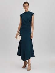 Reiss Teal Jessa Ruched Midi Dress - Image 1 of 1