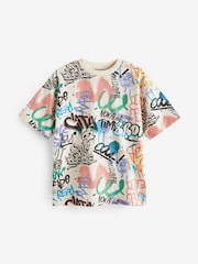 Ecru Cream Graffiti All-Over Print Short Sleeves 100% Cotton T-Shirt (3-16yrs) - Image 1 of 3