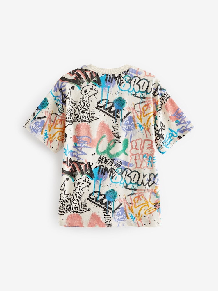 Ecru Cream Graffiti All-Over Print Short Sleeves 100% Cotton T-Shirt (3-16yrs) - Image 2 of 3