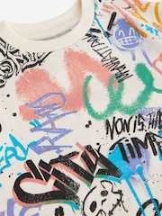 Ecru Cream Graffiti All-Over Print Short Sleeves 100% Cotton T-Shirt (3-16yrs) - Image 3 of 3