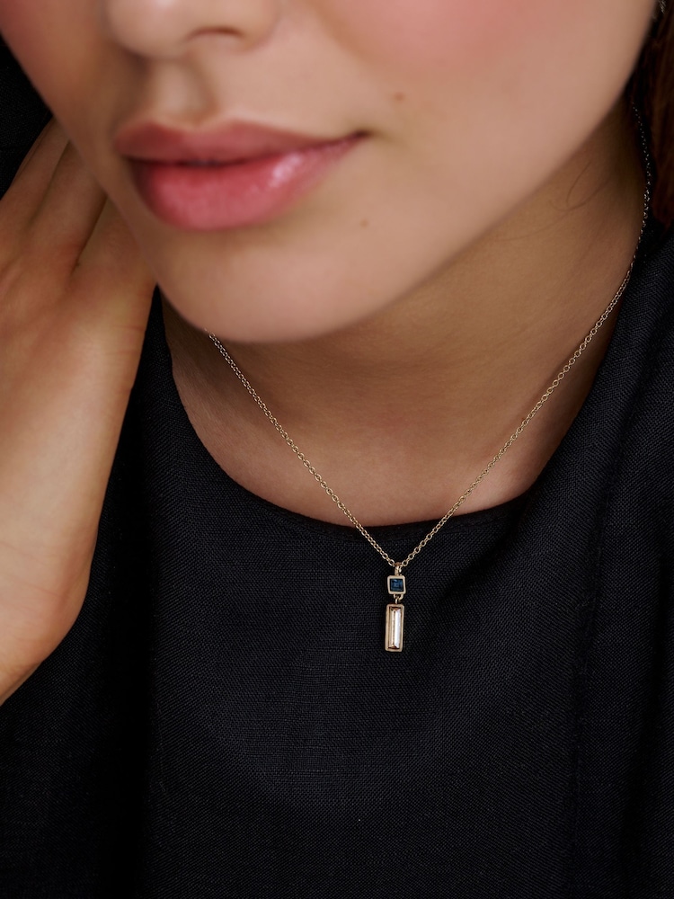 Karen Millen Gold Tone Crystal Baguette Pendant Necklace - Image 1 of 6 Karen Millen Gold Tone Crystal Baguette Pendant Necklace - Image 1 of 6