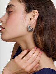 Karen Millen Silver Tapered Hoop Earrings - Image 3 of 6