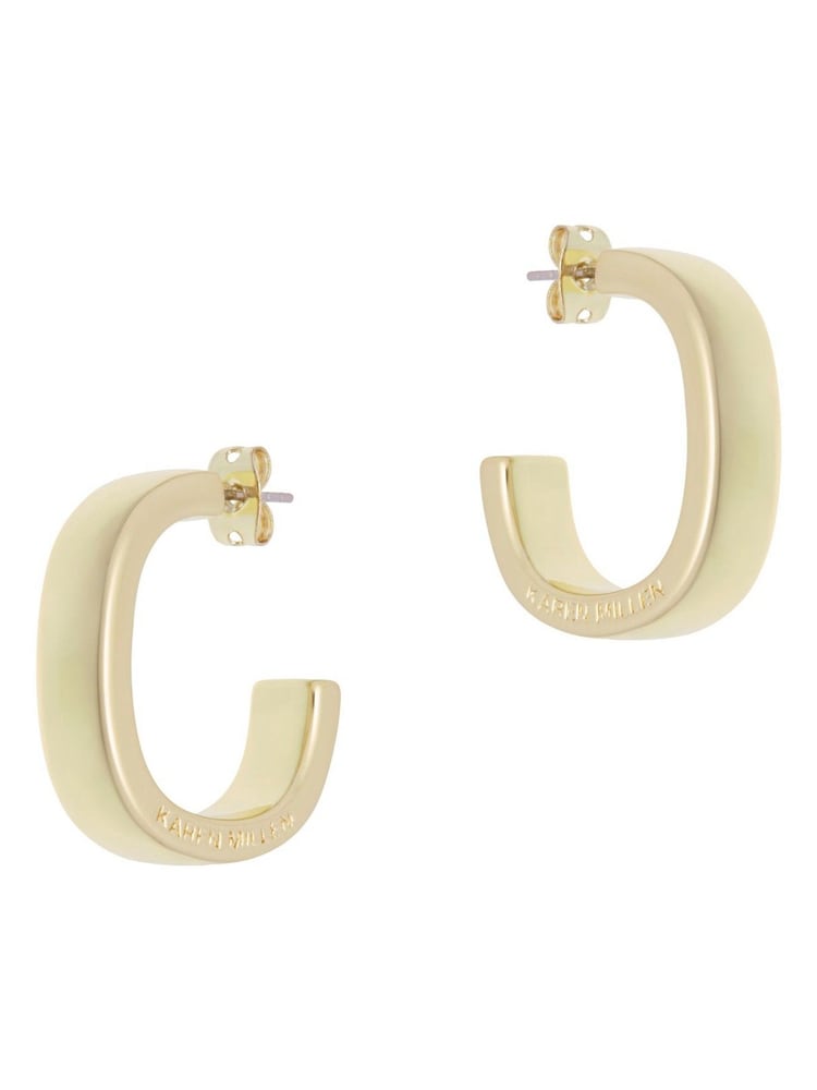 Karen Millen Gold Tone Logo Hoop Earrings - Image 1 of 6 Karen Millen Gold Tone Logo Hoop Earrings - Image 1 of 6