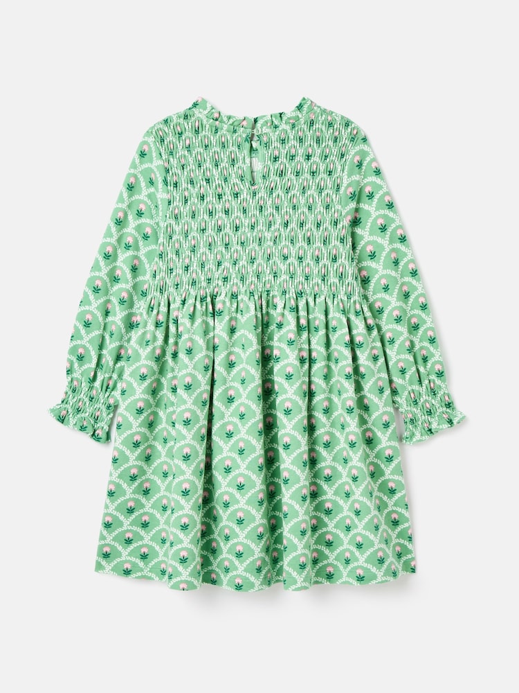 Joules Gracie Green Long Sleeve Shirred Dress - Image 2 of 5