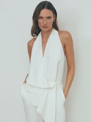Reiss Ivory April Drape Front Bridal Jumpsuit - Image 1 of 5