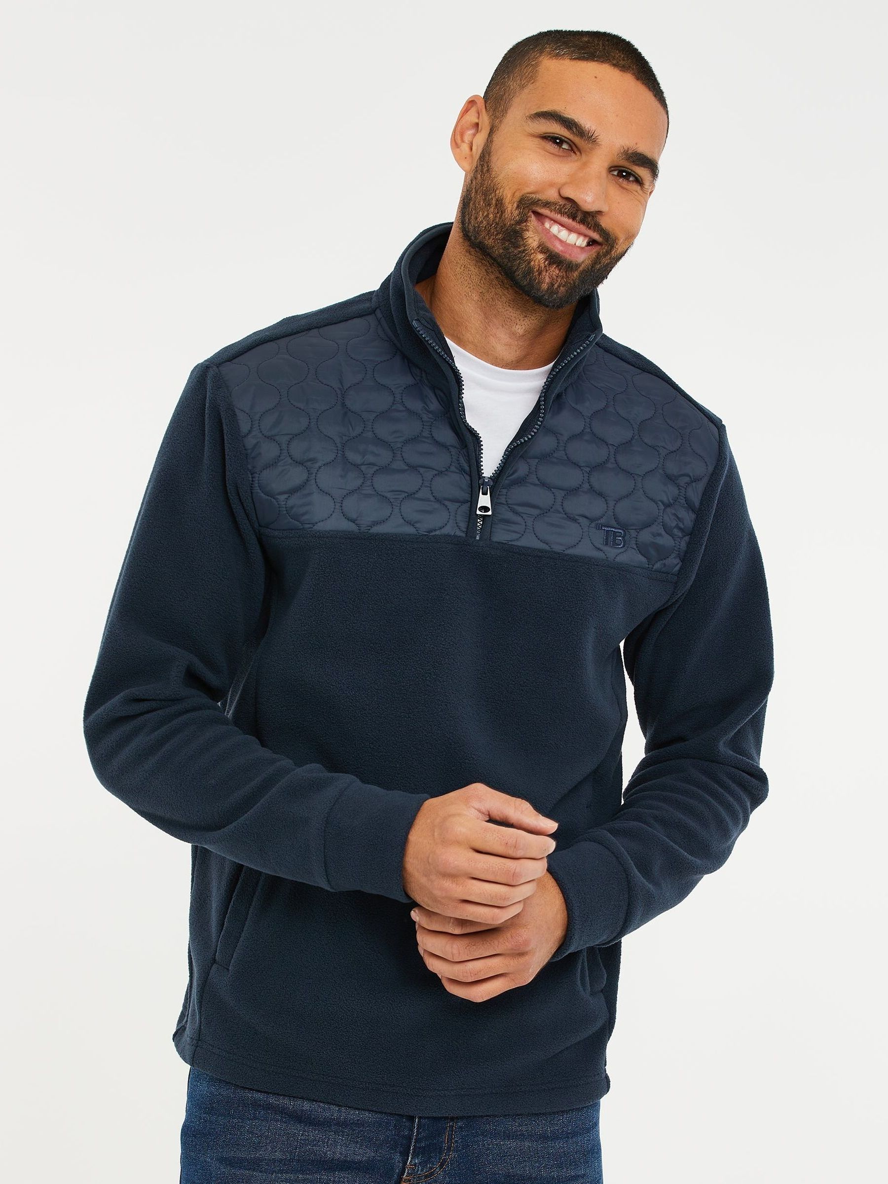 Threadbare Men's Blue Onion Quilted Quarter Zip Fleece - Image 1