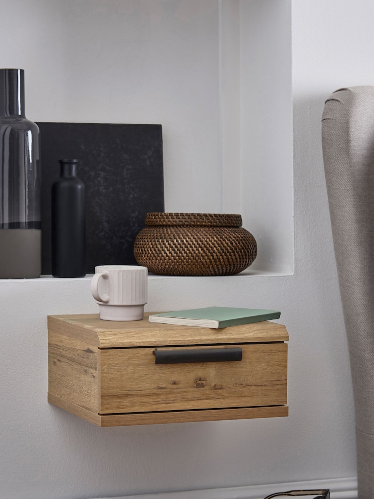 Dark Bronx Oak Effect Wall Mounted Bedside Table - Image 1 of 7