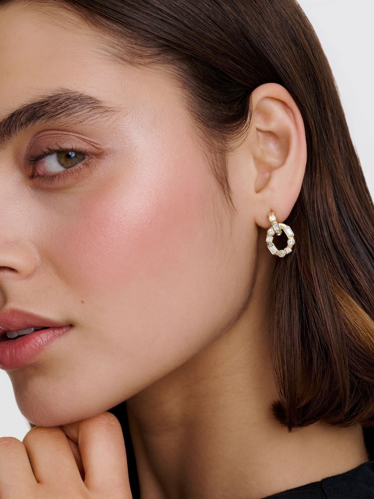 Karen Millen Gold Tone Crystal Chain Link Drop Earrings - Image 1 of 6 Karen Millen Gold Tone Crystal Chain Link Drop Earrings - Image 1 of 6