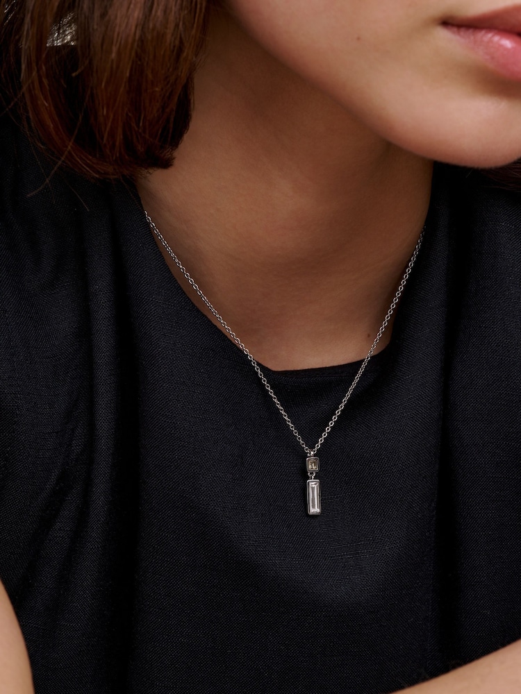 Karen Millen Silver Tone Crystal Baguette Pendant Necklace - Image 1 of 6 Karen Millen Silver Tone Crystal Baguette Pendant Necklace - Image 1 of 6