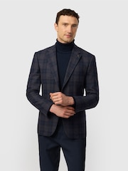 Ted Baker Tailoring Blue Tailored Fit  Wine Check Blazer - Image 1 of 5
