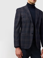 Ted Baker Tailoring Blue Tailored Fit  Wine Check Blazer - Image 3 of 5