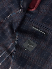 Ted Baker Tailoring Blue Tailored Fit  Wine Check Blazer - Image 5 of 5