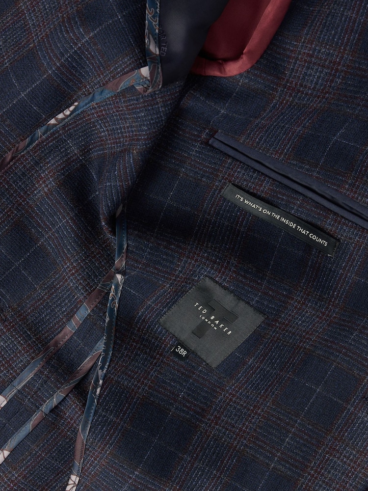 Ted Baker Tailoring Blue Tailored Fit Wine Check Blazer - Image 5 of 5 Ted Baker Tailoring Blue Tailored Fit Wine Check Blazer - Image 5 of 5