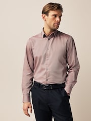 Damson Pink Regular Fit Single Cuff Textured Cotton Shirt - Image 1 of 7