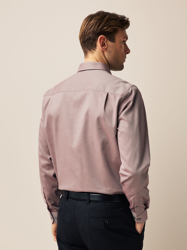 Damson Pink Regular Fit Single Cuff Textured Cotton Shirt - Image 2 of 7