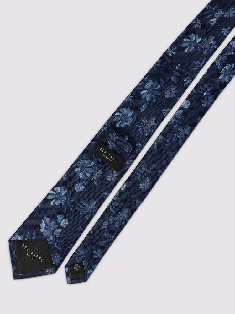 Ted Baker Tailoring Blue Magnolia Floral Silk Tie - Image 2 of 2 Ted Baker Tailoring Blue Magnolia Floral Silk Tie - Image 2 of 2