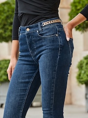 Sosandar Dark Blue Chain Detail Skinny Jeans - Image 4 of 5