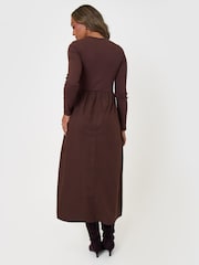 Threadbare Dark Brown Cotton Blend Ribbed Jersey Poplin Midaxi Dress - Image 3 of 5