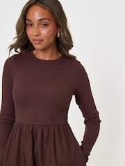 Threadbare Dark Brown Cotton Blend Ribbed Jersey Poplin Midaxi Dress - Image 4 of 5