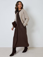 Threadbare Dark Brown Cotton Blend Ribbed Jersey Poplin Midaxi Dress - Image 5 of 5