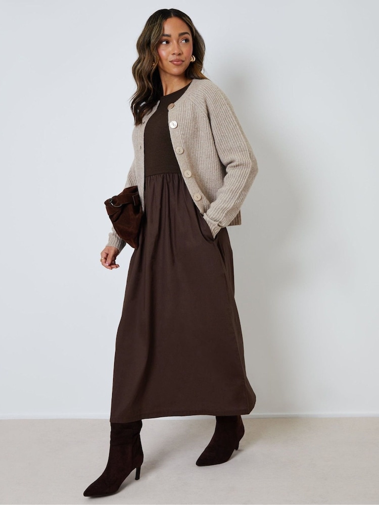 Threadbare Dark Brown Cotton Blend Ribbed Jersey Poplin Midaxi Dress - Image 5 of 5 Threadbare Dark Brown Cotton Blend Ribbed Jersey Poplin Midaxi Dress - Image 5 of 5