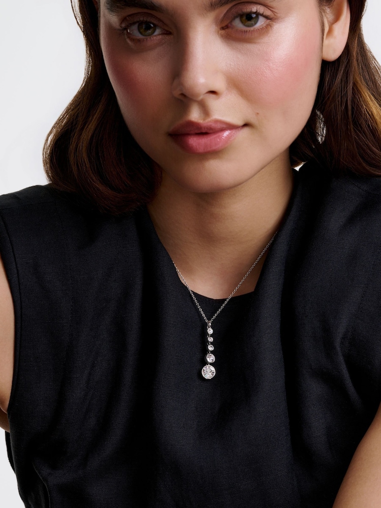 Karen Millen Silver Tone Crystal Flow Pendant - Image 1 of 6 Karen Millen Silver Tone Crystal Flow Pendant - Image 1 of 6