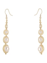 Karen Millen Gold Tone Logo Pearl Drop Earrings - Image 3 of 6