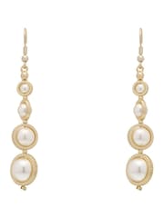 Karen Millen Gold Tone Logo Pearl Drop Earrings - Image 4 of 6