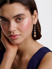 Karen Millen Gold Tone Logo Pearl Drop Earrings - Image 5 of 6