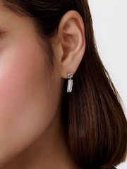 Karen Millen Silver Tone Crystal Baguette Drop Earrings - Image 3 of 6