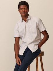 Neutral Brown Geometric Easy Iron Button Down Short Sleeve Oxford Shirt - Image 1 of 8