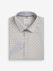 Neutral Brown Geometric Easy Iron Button Down Short Sleeve Oxford Shirt - Image 6 of 8