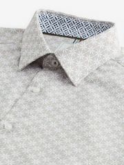 Neutral Brown Geometric Easy Iron Button Down Short Sleeve Oxford Shirt - Image 7 of 8