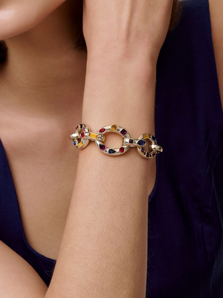 Karen Millen Gold Tone Crystal Chain Statement Bracelet - Image 2 of 5 Karen Millen Gold Tone Crystal Chain Statement Bracelet - Image 2 of 5
