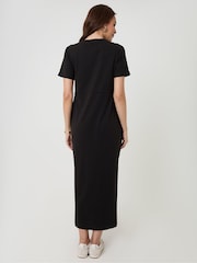 Threadbare Black Pure Cotton Crew Neck Side Split Midi Dress - Image 2 of 4