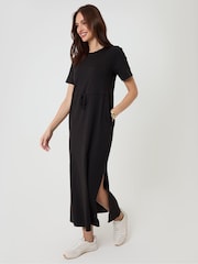 Threadbare Black Pure Cotton Crew Neck Side Split Midi Dress - Image 3 of 4