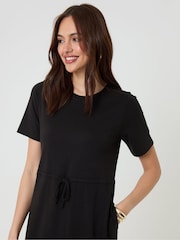 Threadbare Black Pure Cotton Crew Neck Side Split Midi Dress - Image 4 of 4