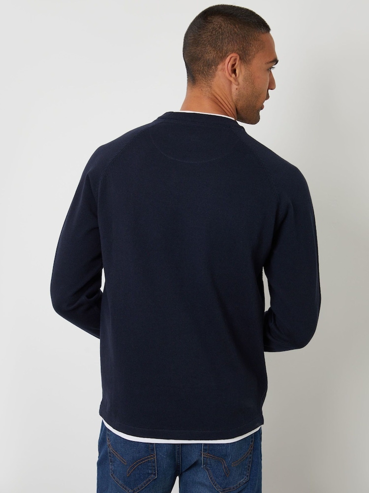 Threadbare Blue Mock T-Shirt Textured Knit Crew Neck Jumper - Image 2 of 4 Threadbare Blue Mock T-Shirt Textured Knit Crew Neck Jumper - Image 2 of 4