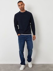 Threadbare Blue Mock T-Shirt Textured Knit Crew Neck Jumper - Image 3 of 4