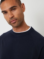 Threadbare Blue Mock T-Shirt Textured Knit Crew Neck Jumper - Image 4 of 4