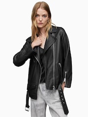 AllSaints Black Billie Biker Jacket - Image 1 of 9
