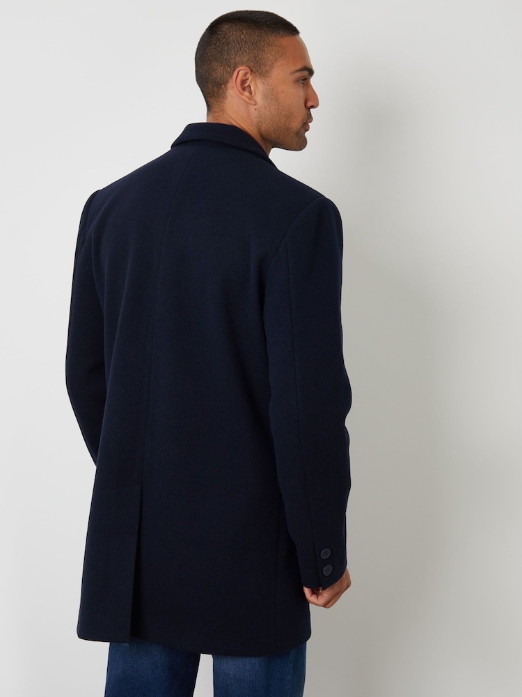 Threadbare Blue Faux Wool Overcoat - Image 2 of 5 Threadbare Blue Faux Wool Overcoat - Image 2 of 5