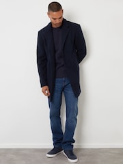 Threadbare Blue Faux Wool Overcoat - Image 3 of 5