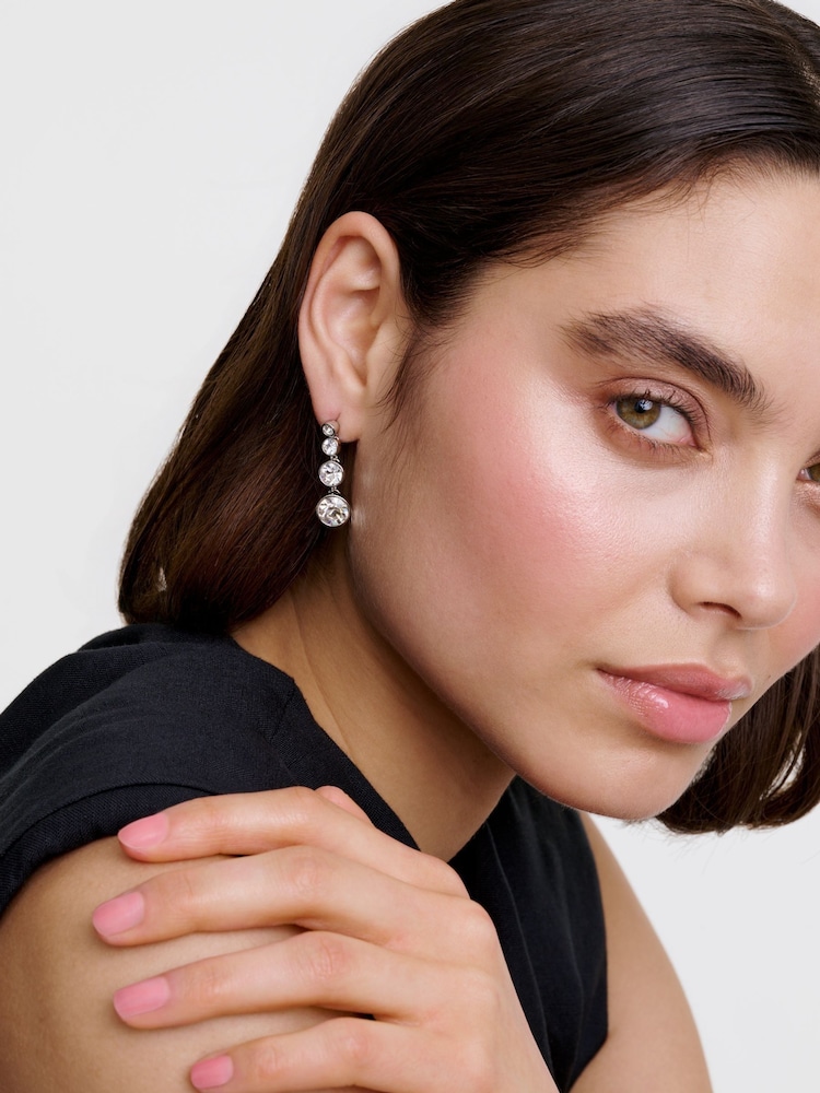 Karen Millen Silver Tone Crystal Flow Drop Earrings - Image 1 of 6 Karen Millen Silver Tone Crystal Flow Drop Earrings - Image 1 of 6