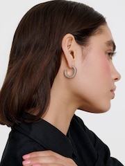 Karen Millen Silver Tone Logo Hoop Earrings - Image 1 of 6