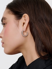 Karen Millen Silver Tone Logo Hoop Earrings - Image 3 of 6