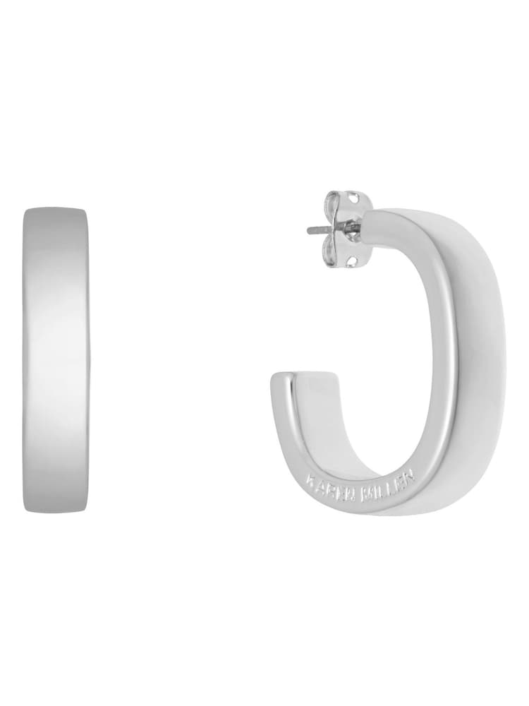 Karen Millen Silver Tone Logo Hoop Earrings - Image 6 of 6 Karen Millen Silver Tone Logo Hoop Earrings - Image 6 of 6