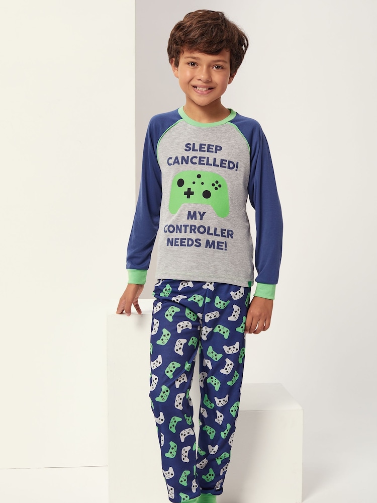 Harry Bear Grey/Blue Gaming Long Sleeved Pyjama Set - Image 1 of 5