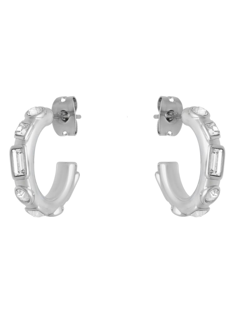 Karen Millen Silver Tone Crystal Hoop Earrings - Image 2 of 5 Karen Millen Silver Tone Crystal Hoop Earrings - Image 2 of 5